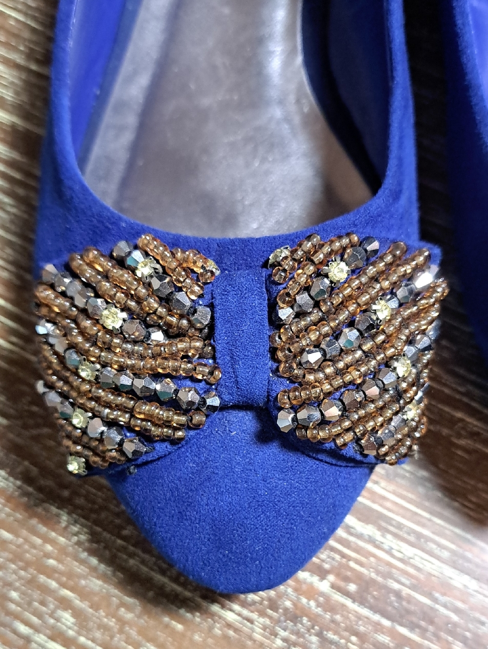 Forever 21 Shoes Women’s Cobalt Blue Faux Suede Flats Rhinestone Bow Size 9 - Picture 3 of 8